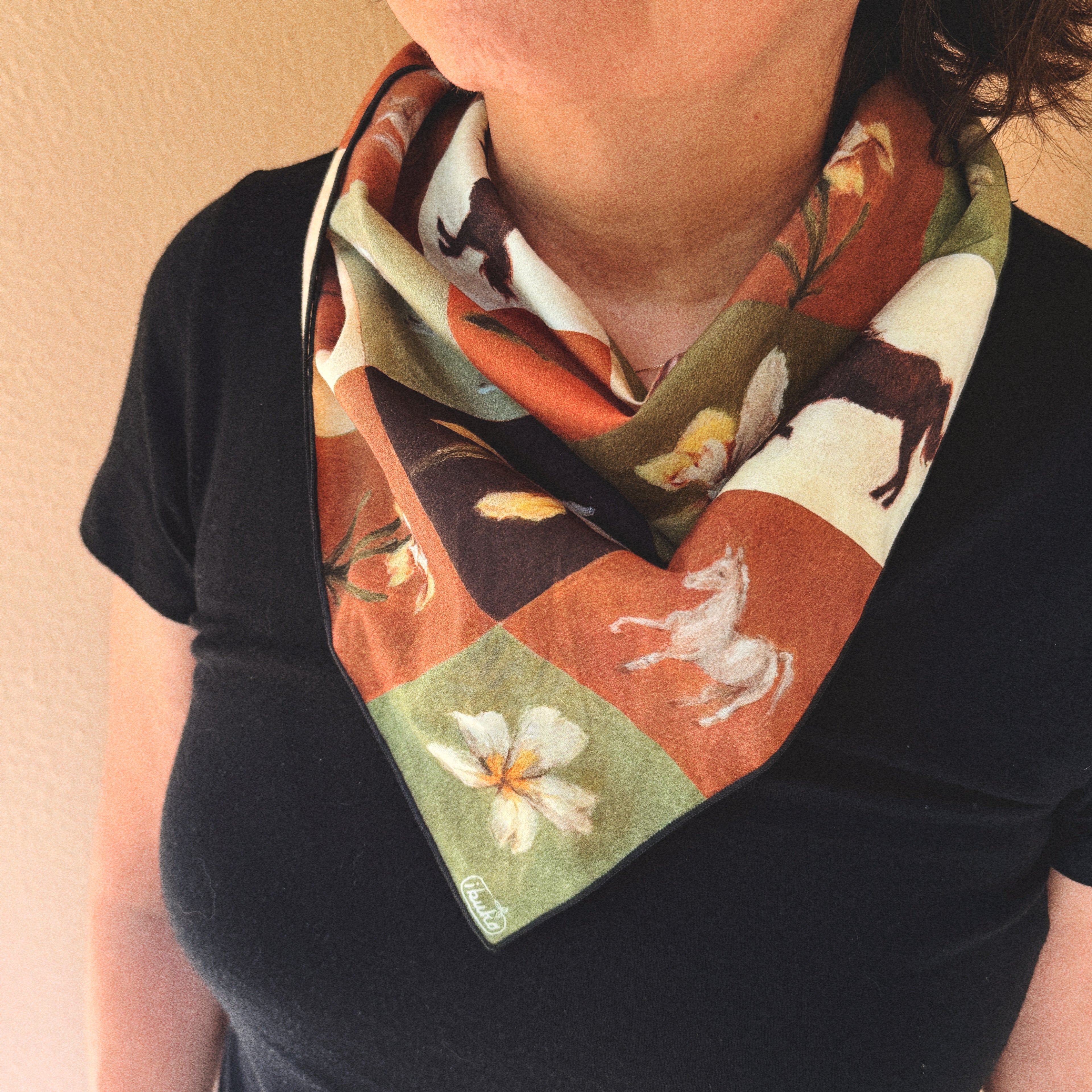 Horse Fields Cotton Silk Scarf