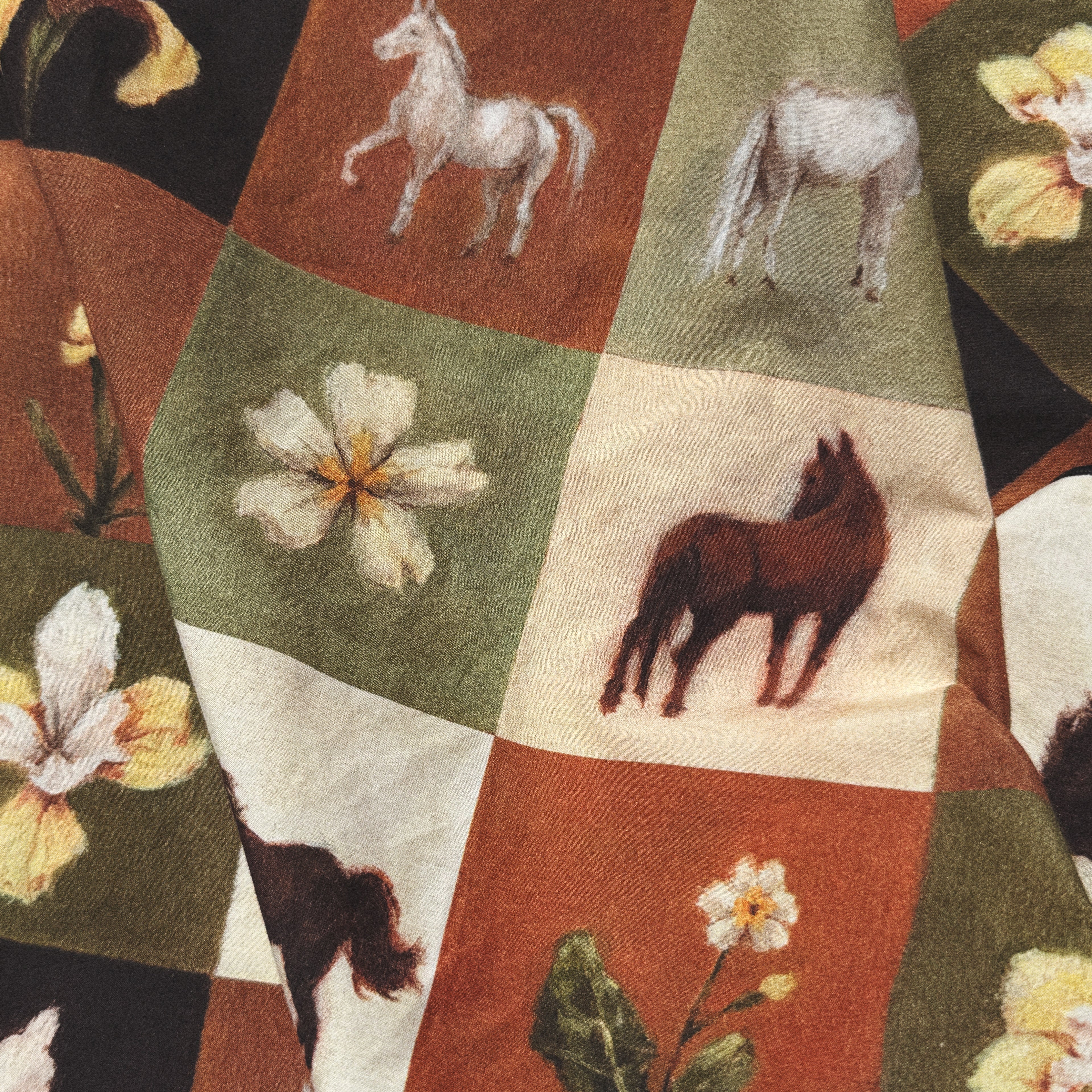 Horse Fields Cotton Silk Scarf