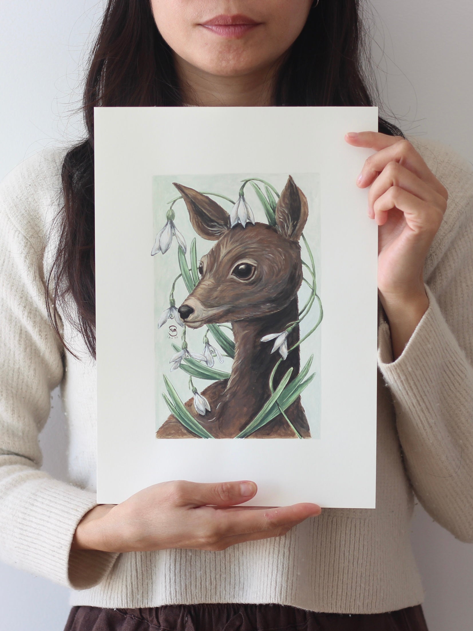 Deer & Snowdrops Original (A4)