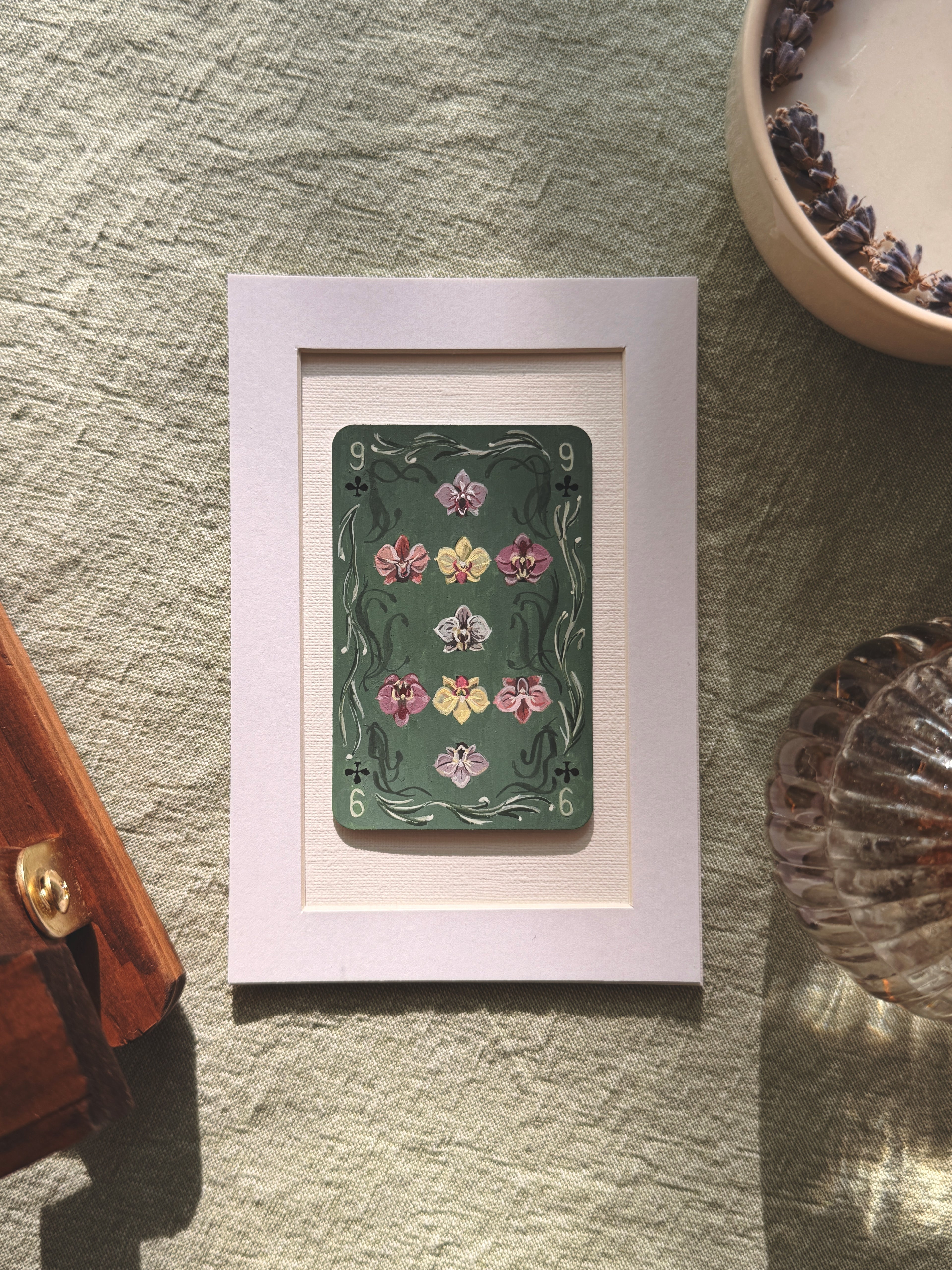 The 9 of Orchids Playing Card Original