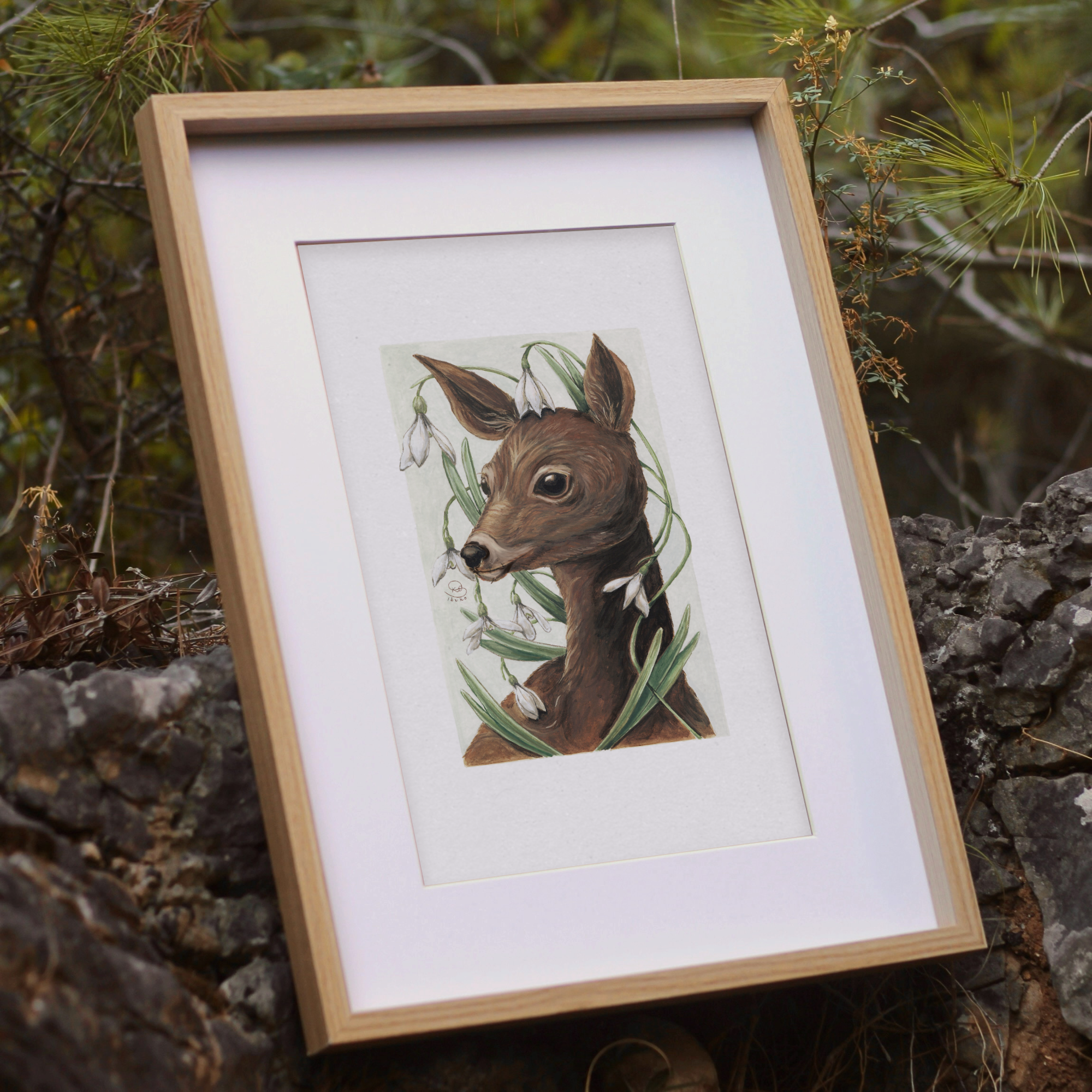 Deer & Snowdrops Print