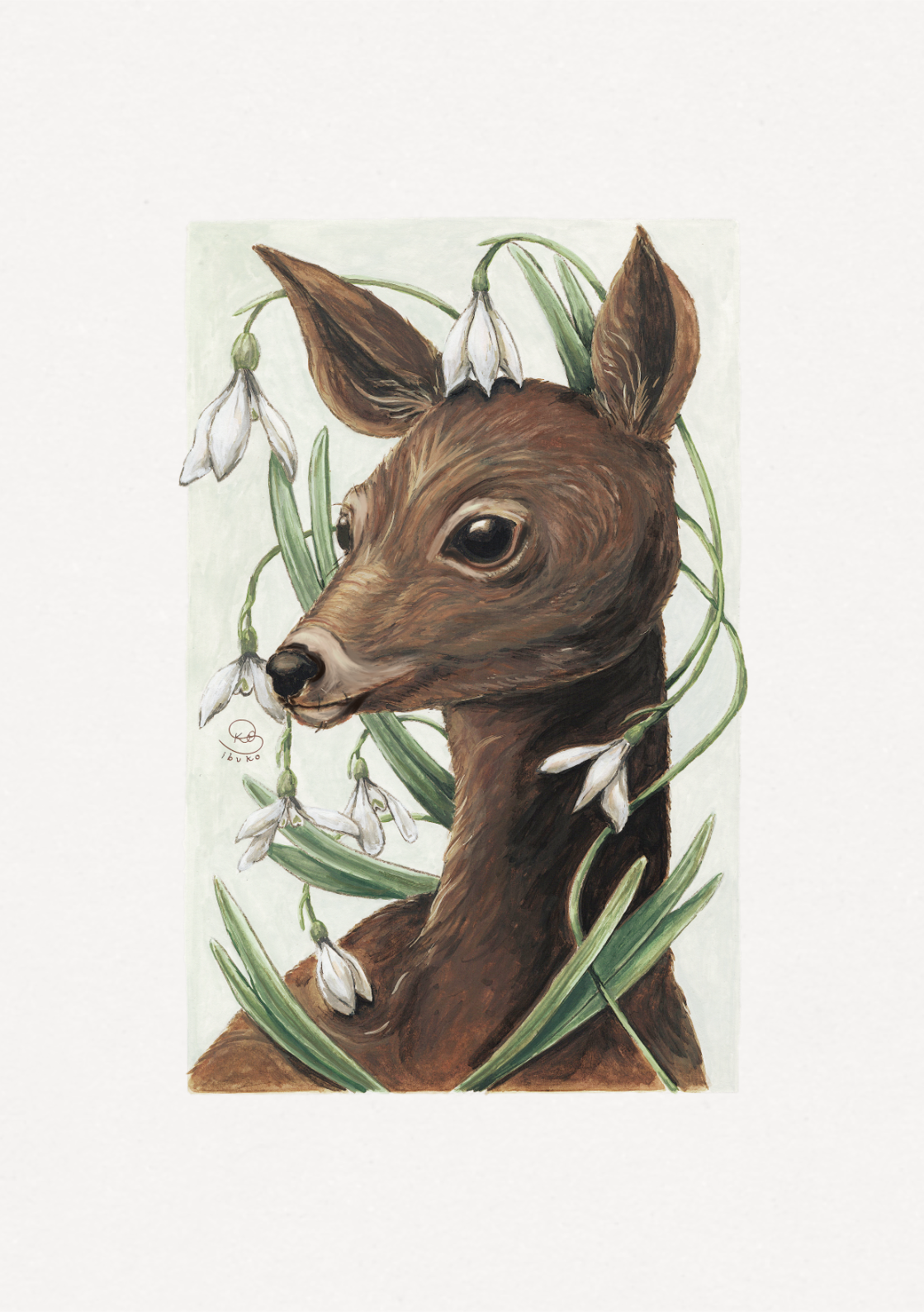 Deer & Snowdrops Print