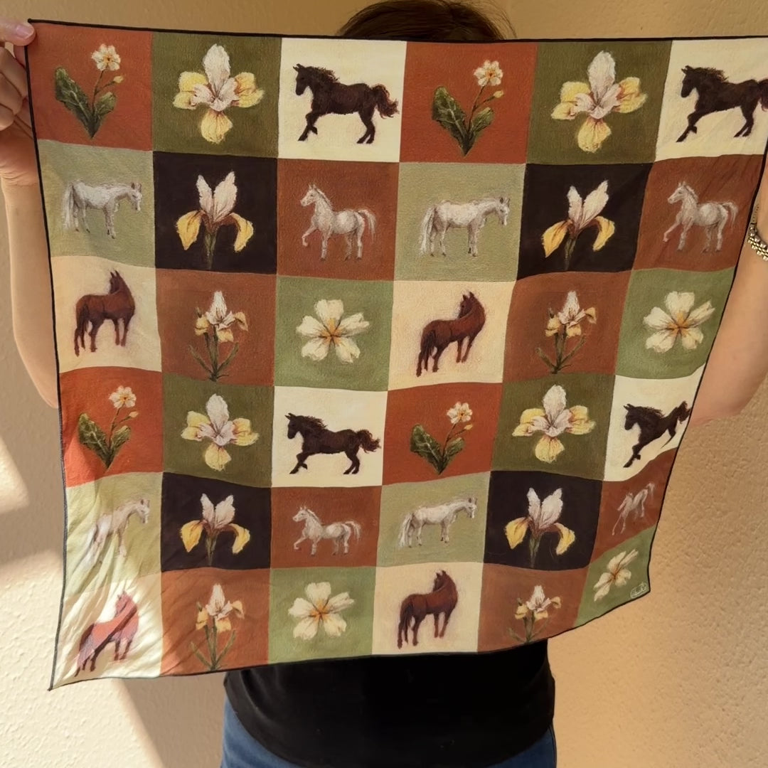 Horse Fields Cotton Silk Scarf